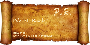 Pákh Radó névjegykártya